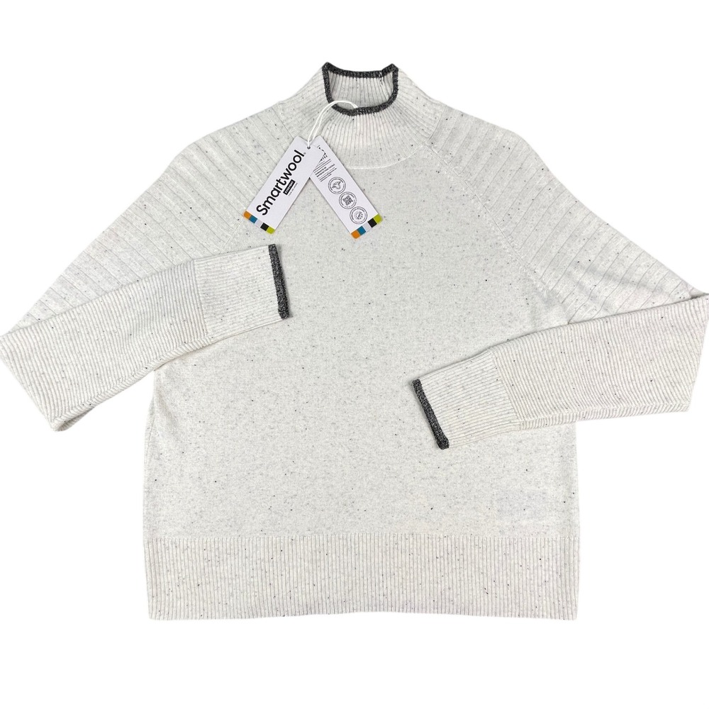 Smartwool Sweater Womens S White Edgewood Mock Neck Donegal Merino Wool Blend